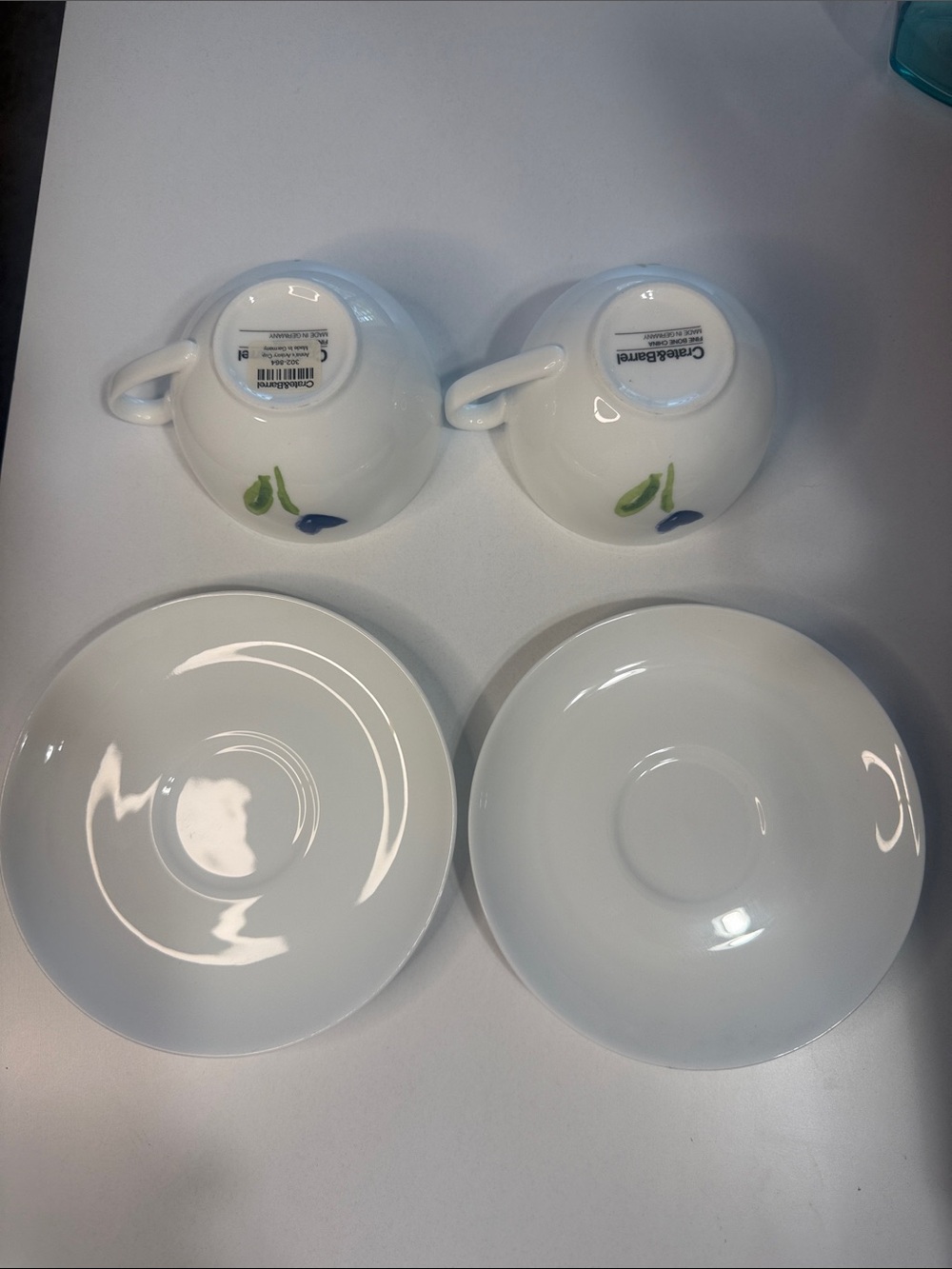 Crate&Barrel Anna’s Artistry Blue Flower Bone China Teacup and Saucer Set of Two - Picture 6 of 8